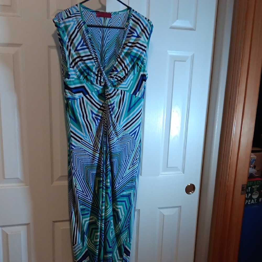 Melissa Masse Blue V-Neck Sleeveless Maxi Dress